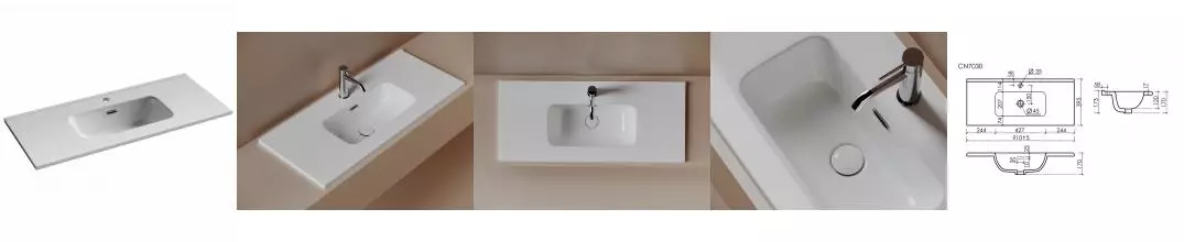 CN7030 Раковина мебельная накладная Compact 910x395x170, цвет белый
