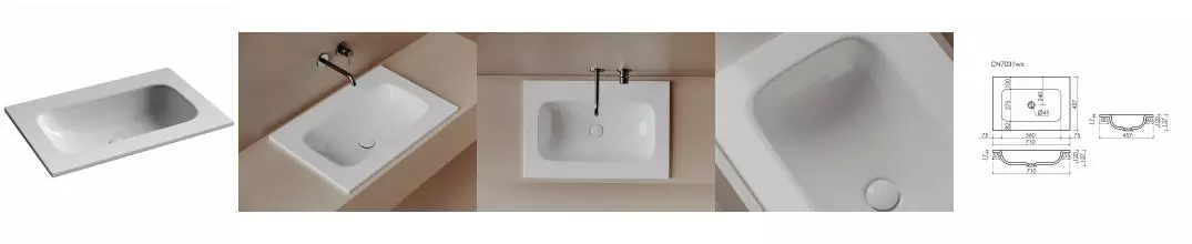 Раковина накладная мебельная CERAMICANOVA Grace 710x457x137 без отв. под смеситель, белый CN7031wx