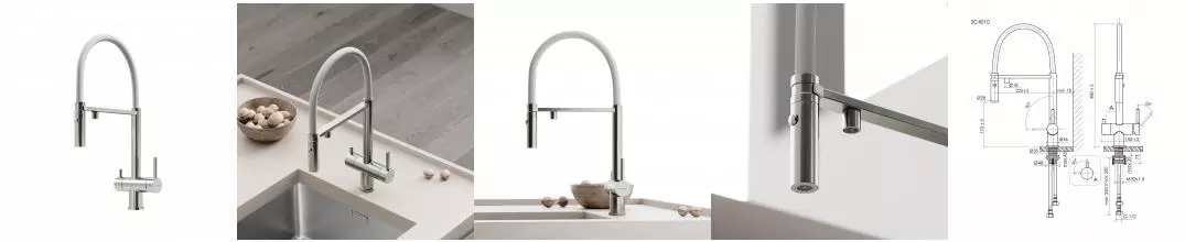 Смеситель для кухни SANCOS Imola с возможностью подключения фильтра для воды, цвет брашированный никель с белым изливом, арт. SC4010BNwh