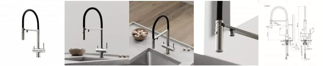 Смеситель для кухни SANCOS Imola с возможностью подключения фильтра для воды, цвет брашированный никель с черным изливом, арт. SC4010BNbh