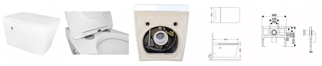 Унитаз импульсный Azario 360х590х380 подвесной, квадратный, быстросъемное сиденье микролифт, монтажная рама в комплекте (AZ-101C)