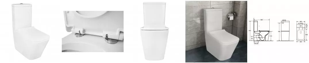 Унитаз-компакт Azario Quadro 605x340x810 напольный, смыв "Торнадо", безободковый с сидением микролифт и арматурой, белый (AZ-2175 UQ1)