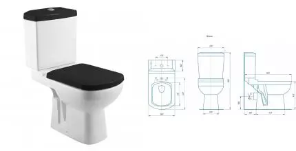 Унитаз-компакт Kirovit Домино Black двухрежимный, быстросьемное сиденье микролифт, белый/черный (CS00094155)