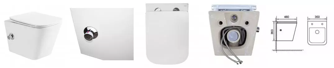 Унитаз подвесной Azario Hugo 350х480х363 c функцией биде, безободковый, с быстросъемным сиденьем микролифт (AZ-10007)