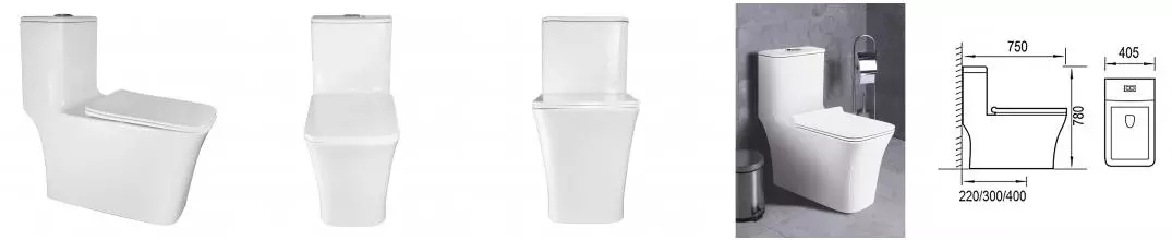 Унитаз-моноблок AZARIO STOUN 405х750х780 напольный, безободковый, в комплекте с сиденьем дюропласт микролифт, белый (AZ-1109)