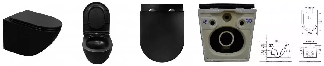 Унитаз подвесной Azario Grado 370х490х360 безободковый, слив "Скрытое Торнадо", с быстросъемным сидением микролифт, черный матовый (AZ-0046-UQ3-MB)