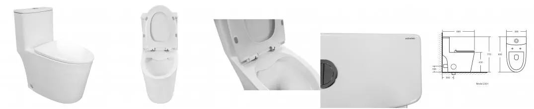 Унитаз-моноблок Azario ANSA 385х695x775 безободковый, в комплекте с сиденьем дюропласт микролифт, белый (AZ-2301)