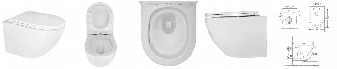 Унитаз подвесной Azario Gloria 360х490х360 безободковый, слив "скрытое Торнадо", с быстросъемным сиденьем микролифт (AZ-2003Т)