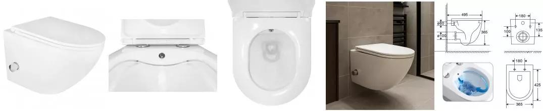 Унитаз подвесной Azario Grado 365х495х365 безободковый, с функцией биде, с быстросъемным сиденьем микролифт (AZ-046E-NR)