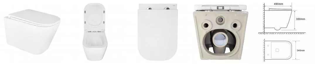 Унитаз подвесной Azario ESCONDA 345х490х350 безободковый, смыв "Скрытое Торнадо",  с быстросъемным сиденьем микролифт (AZ-2805E)