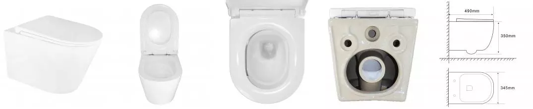 Унитаз подвесной Azario LANDER 345х490х350 безободковый, смыв "Скрытое Торнадо", с быстросъемным сиденьем "Микролифт" (AZ-2802E)