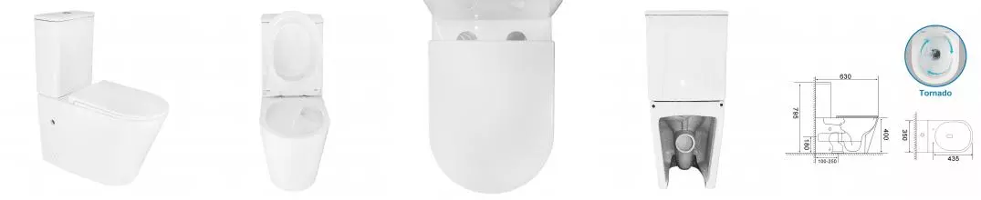 Унитаз-компакт Azario LANDER 350х630х795 напольный, безободковый, слив "Торнадо" с быстросъемным сиденьем "Микролифт" (AZ-1257A)