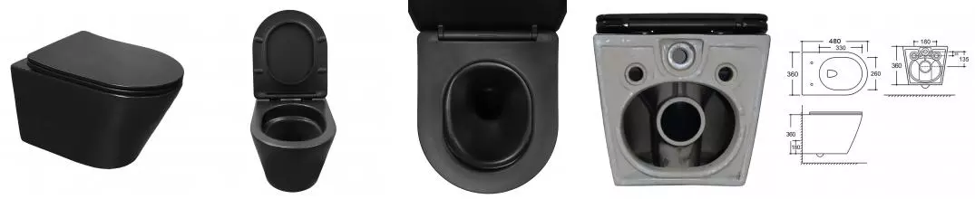 Унитаз подвесной Azario VELA 360х480х360 безободковый, система смыва "Торнадо", с быстросъемным сиденьем "Микролифт", черный матовый (AZ-2480MB)