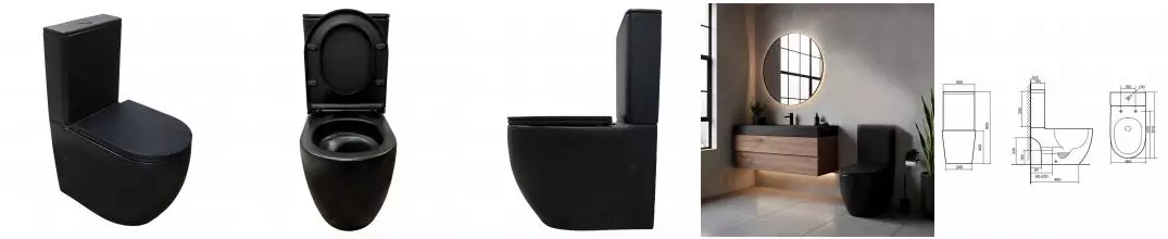 Унитаз-компакт Azario Cobalt-Black 610x360x805 напольный, безободковый, система смыва "скрытое Торнадо", с быстросъемным сиденьем "Микролифт", черный матовый (AZ-6089A-MB)