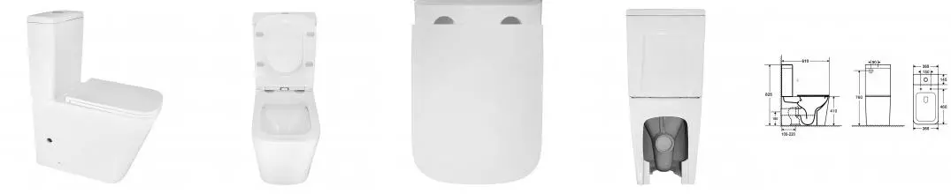 Унитаз-компакт Azario Quadro 365х610х825 напольный, безободковый, с быстросъемным сиденьем микролифт, дюропласт (AZ-2175-1)