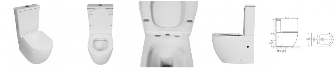 Унитаз напольный Azario Blanco безободковый, в комплекте с бачком и сиденьем микролифт, дюропласт 820*630*360 (AZ-T003B-R)