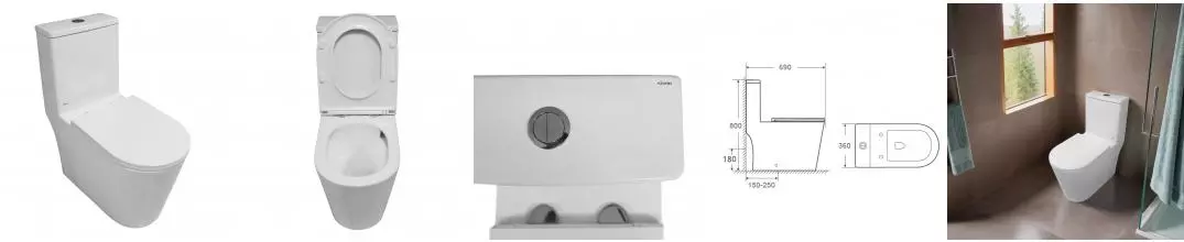 Унитаз-моноблок Azario Eagle 690х360х800 безободковый, слив "Торнадо", с быстросъемным сиденьем "Микролифт" (AZ-80673)