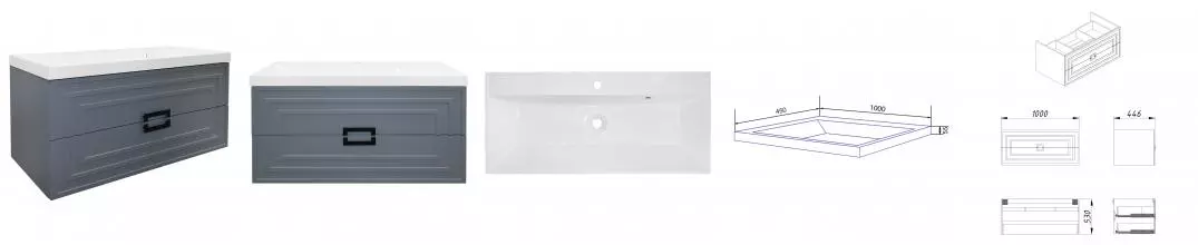 ВЫВОД Комплект Тумба АРМАРИО 100/2 подвесная МАТОВЫЙ СЕРЫЙ с раковиной Классик 100 CS00096972 · Azario, CS00096972