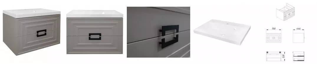 ВЫВОД Комплект Тумба АРМАРИО 70/2 подвесная КАШЕМИР с раковиной Классик 70 CS00096966 · Azario, CS00096966