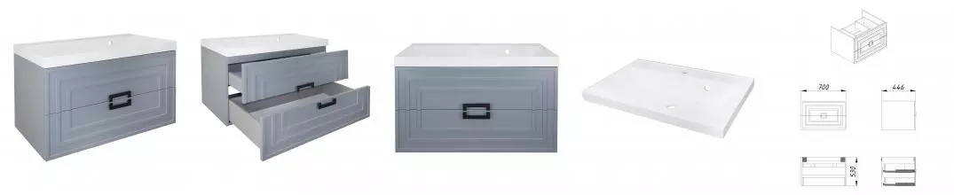 ВЫВОД Комплект Тумба АРМАРИО 70/2 подвесная МАТОВЫЙ СЕРЫЙ с раковиной Классик 70 CS00096963 · Azario, CS00096963