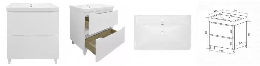 Комплект Тумба LOTOS 60/2 Н (615х475х835) напольная с раковиной Monte 60 CS00081983 · Azario, CS00081983