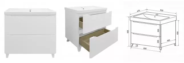 Комплект Тумба LOTOS 80/2 Н (820х475х835) напольная с раковиной Monte 80 CS00081987 · Azario, CS00081987