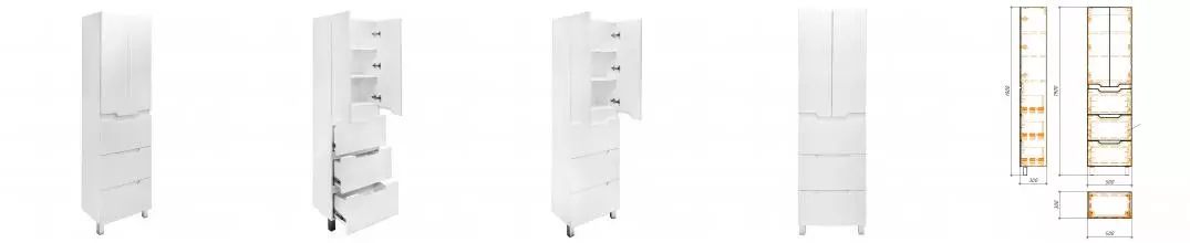 Пенал напольный Azario KANTRI 50/3 500х35х1900, белый глянец (CS00097266)(CS00097265) Пенал напольный Azario KANTRI 50/3 500х35х1900, белый глянец (CS00097266)(CS00097265)