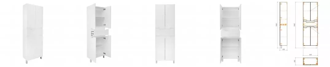 Пенал напольный Azario KANTRI 60/1 600х30х1900, белый глянец (CS00097266) Пенал напольный Azario KANTRI 60/1 600х30х1900, белый глянец (CS00097266)