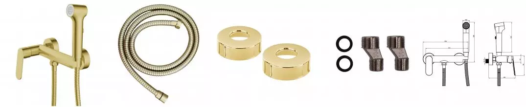 Гигиенический душ Azario Alanti со смесителем, керамический картридж, однорычажный, шланг 150 см, золото матовое (AZ-K2532MG)