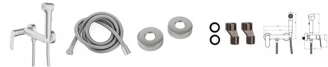 Гигиенический душ Azario Alanti со смесителем, керамический картридж, однорычажный, шланг 150 см, сатин (AZ-K2532BN)