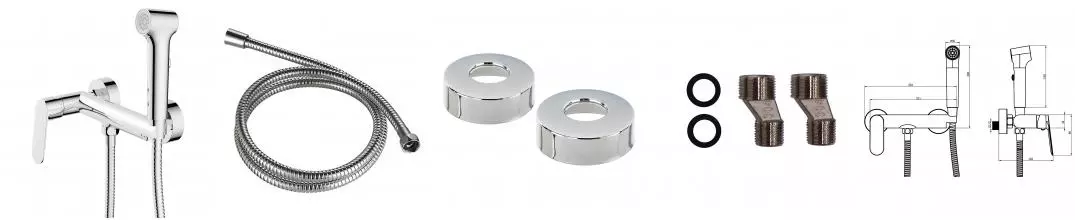 Гигиенический душ Azario Alanti со смесителем, керамический картридж, однорычажный, шланг 150 см, хром (AZ-K2532)