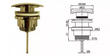 Донный клапан для умывальника G 1 1/4 латунь, квадрат, БРОНЗА CLIC-CLAC, блистер, AZARIO AZ-106-BR · Azario, AZ-106-BR