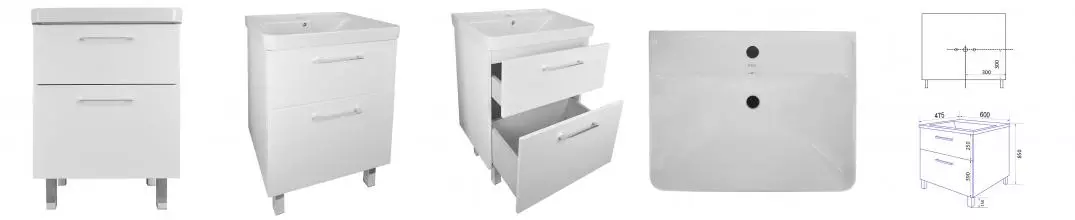 Комплект Тумба Ника 60 Н (600*475*850) Напольная с раковиной Monte 60 CS00082788 · Azario, CS00082788