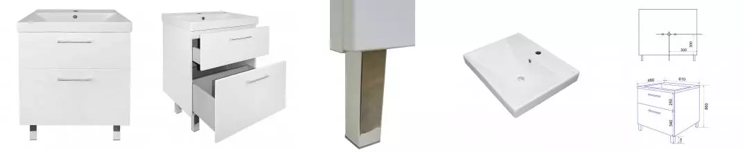 Комплект Тумба Ника 60 Н (610х480х860) Напольная с раковиной Tempo 60 CS00091368 · Azario, CS00091368