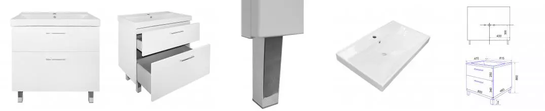 Комплект Тумба Ника 80Н (800*850*475) Напольная с раковиной Tempo 80 CS00091370 · Azario, CS00091370