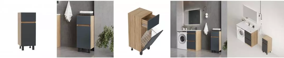 Полупенал Onika Милтон 30 напольный, серый/дуб сонома, с бельевой корзиной Полупенал Onika Милтон 30 напольный, серый/дуб сонома, с бельевой корзиной