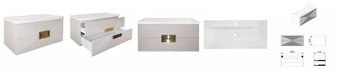 Комплект Azario ZENA Тумба 100/2 1000х450х585 подвесная, с раковиной CLASSIK 100, кашемир, ручка золото (CS00096979)