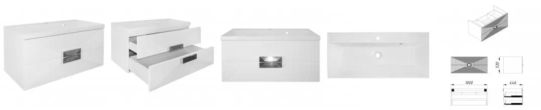 Комплект Azario ZENA Тумба 100/2 1000х450х585 подвесная, с раковиной CLASSIK 100, белый глянец, ручка хром (CS00096981)