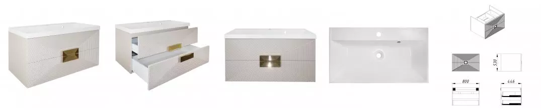 Комплект Azario ZENA Тумба 80/2 800х450х585 подвесная, с раковиной CLASSIK 80, кашемир, ручка золото (CS00097029)