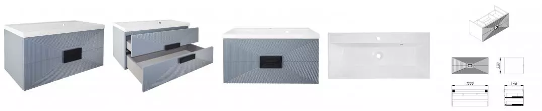 Комплект Azario ZENA Тумба 100/2 1000х450х585 подвесная, с раковиной CLASSIK 100, серый, ручка золото (CS00097710)