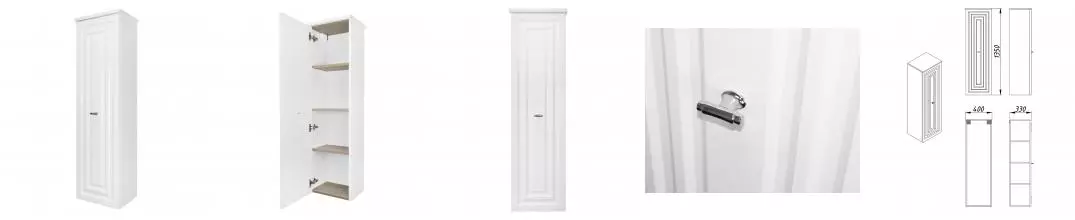 Пенал подвесной Azario LAURA 400х330х1350 левосторонний, белый глянцевый, фурнитура хром (CS00096954)