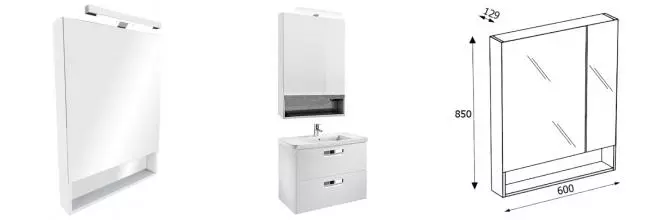 Зеркало-шкаф Roca The Gap 60см, с подсветкой, белый глянцевый (ZRU9302885)