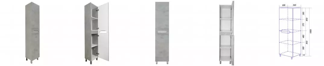 Пенал Loranto Florena 360х300х1800 напольный, правый, светлый бетон (CS00087006) Пенал Loranto Florena 360х300х1800 напольный, правый, светлый бетон (CS00087006)