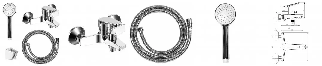 Смеситель для ванны LORANTO GRACIA керамический картридж, с полным душевым набором, хром (LR30128001)