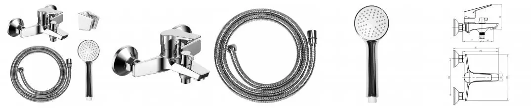 Смеситель для ванны LORANTO INESSA керамический картридж, с полным душевым набором, хром (LR30287001)