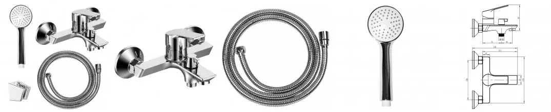 Смеситель для ванны LORANTO KATRINA керамический картридж, с полным душевым набором, хром (LR30504001)