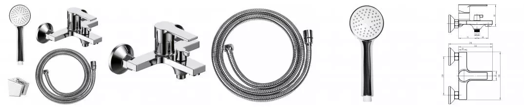 Смеситель для ванны LORANTO NORMA керамический картридж, с полным душевым набором, хром (LR30501001)