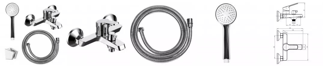 Смеситель для ванны LORANTO TINA керамический картридж, с полным душевым набором, хром (LR30362001)