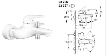 Смеситель для ванны GROHE Eurostyle, белая луна (23726LS3)