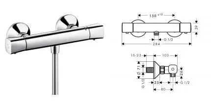 Смеситель для душа Hansgrohe Ecostat Universal, с термостатом, хром (13122000)